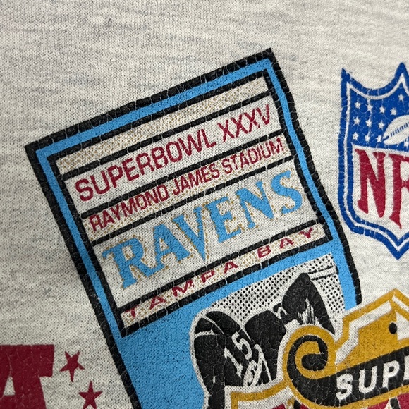 🔥🏈 Vintage NFL Super Bowl XXXV Giants vs Ravens Graphic Crewneck Sweatshirt Sz L - Picture 6 of 9